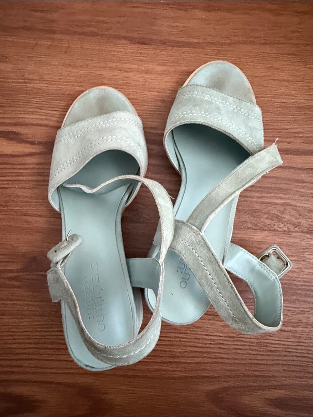Urban Outfitters Sage Green Suede Ankle-Strap Sandals